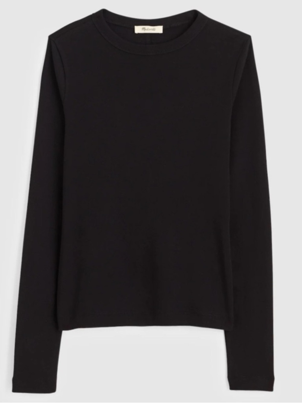 Madewell The '90s Long-Sleeve Tee in Compact Cotton Jet Black Size M NWT Basic